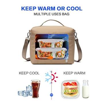 NOL Natural Organic Lifestyle Insulated Lunch Bags for Women Cooler Bag Lightweight Nylon Waterproof Lunch Box For Work