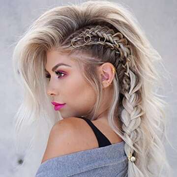 Leeven Hair Jewelry Hair Rings, 200 Pieces, Various Gold Styles Metal, for Braids, Hair Hoops For Women