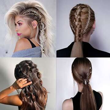 Leeven Hair Jewelry Hair Rings, 200 Pieces, Various Gold Styles Metal, for Braids, Hair Hoops For Women