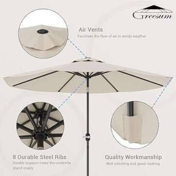 Greesum 9FT Patio Umbrella with Crank & Tilt for Outdoors