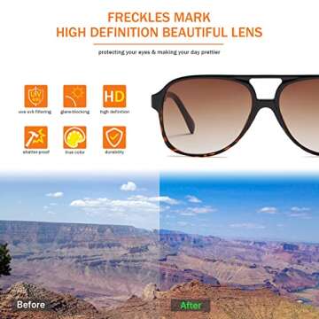 Freckles Mark Vintage Retro 70s Sunglasses for Women Men Classic Large Square Aviator Trendy Glasses (Gradient Brown/Tortoise, Millimeters, 60)