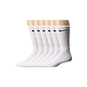 NIKE Unisex Performance Cushion Crew Socks with Band (6 Pairs), White/Black, Small