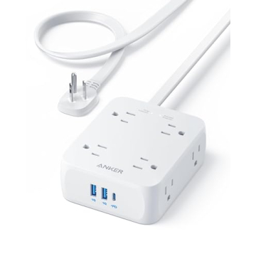 Anker Surge Protector Flat Plug Power Strip 2000J, 5ft Thin Extension Cord with 8 Outlets, 2 USB A a...