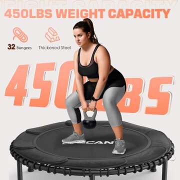 BCAN 450/550 LBS Foldable Mini Trampoline, 40"/48" Fitness Trampoline with Bungees, U Shape Adjustable Foam Handle, Stable & Quiet Exercise Rebounder for Kids Adults Indoor/Garden Workout