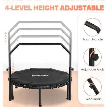 BCAN 450/550 LBS Foldable Mini Trampoline, 40"/48" Fitness Trampoline with Bungees, U Shape Adjustable Foam Handle, Stable & Quiet Exercise Rebounder for Kids Adults Indoor/Garden Workout