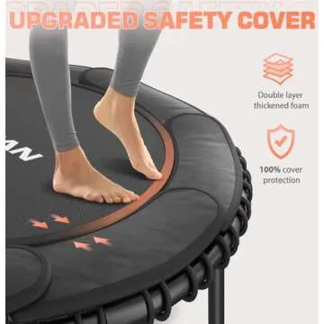 BCAN 450/550 LBS Foldable Mini Trampoline, 40"/48" Fitness Trampoline with Bungees, U Shape Adjustable Foam Handle, Stable & Quiet Exercise Rebounder for Kids Adults Indoor/Garden Workout