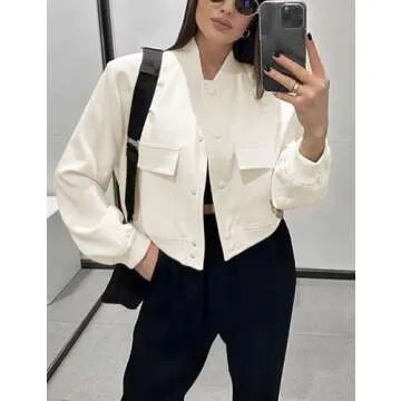Stylish Megfie Womens Cropped Bomber Jacket with Pockets