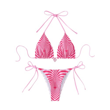 GORGLITTER Women's Y2K Heart Print Bikini Set - High Cut Cheeky Swimsuit in Hot Pink