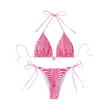 GORGLITTER Women's Y2K Heart Print Bikini Set - High Cut Cheeky Swimsuit in Hot Pink