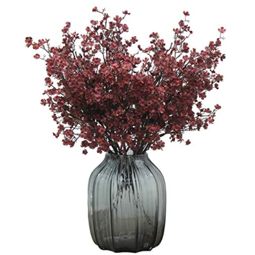 JAKY-Global Baby's Breath Silk Artificial Flowers - Burgundy 6 Bundle for Autumn Decor