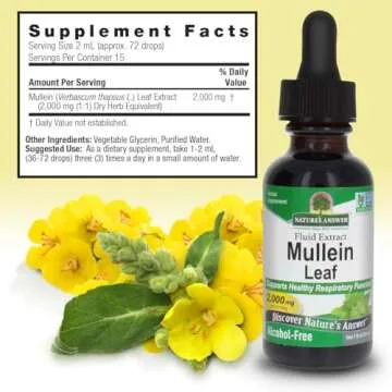Nature's Answer Mullein Drops for Lungs, Alcohol-Free, 1 Ounce Mullein Leaf Extract for Lungs, Supports Respiratory Function, Promotes Healthy Lungs, Non-GMO, Made in USA