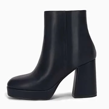 Rilista Womens Platform Boots Chunky High Heels Booties Square Toe Side Zipper Boots