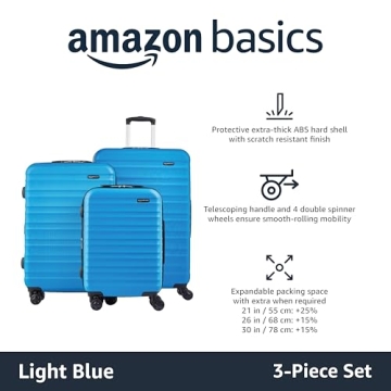 Amazon Basics 3-Piece Durable Luggage Set - Expandable Travel Cases