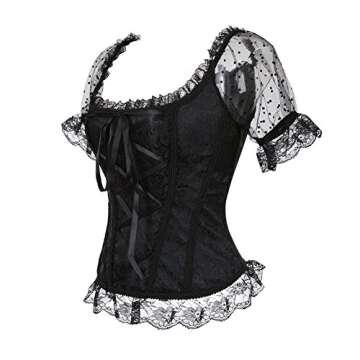 Zhitunemi Women's Renaissance Corset Lace Ruched Sleeves Elegant Overbust Top X-Large Black