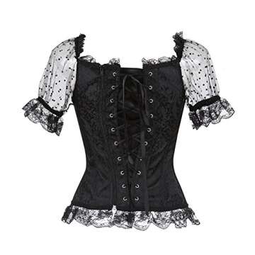 Zhitunemi Women's Renaissance Corset Lace Ruched Sleeves Elegant Overbust Top X-Large Black