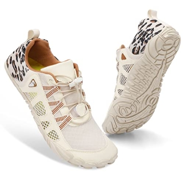 XIHALOOK Women's Aqua Barefoot Shoes for Kayaking Hiking - Non-Slip, Stylish Beige Leopard