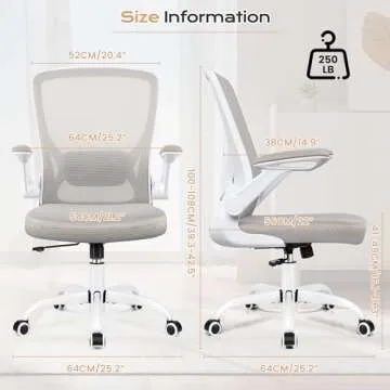 KERDOM Ergonomic Office Chair, Breathable Mesh Desk Chair, Lumbar Support Computer Chair with Wheels and Flip-up Arms, Swivel Task Chair, Adjustable Height Home Gaming Chair (LightGray)