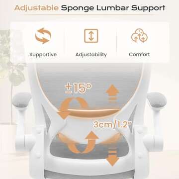 KERDOM Ergonomic Office Chair, Breathable Mesh Desk Chair, Lumbar Support Computer Chair with Wheels and Flip-up Arms, Swivel Task Chair, Adjustable Height Home Gaming Chair (LightGray)