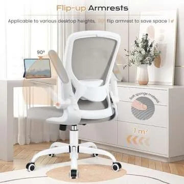 KERDOM Ergonomic Office Chair, Breathable Mesh Desk Chair, Lumbar Support Computer Chair with Wheels and Flip-up Arms, Swivel Task Chair, Adjustable Height Home Gaming Chair (LightGray)