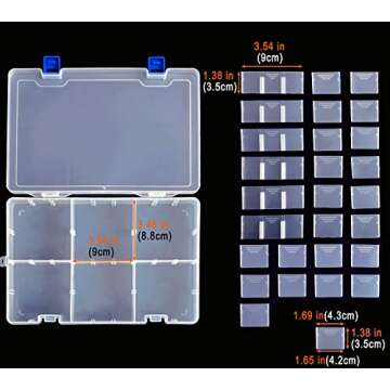 Qualsen Plastic Compartment Box with Adjustable Dividers Craft Tackle Organizer Storage Containers B...