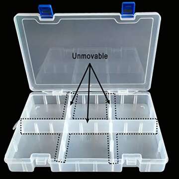 Qualsen Plastic Compartment Box with Adjustable Dividers Craft Tackle Organizer Storage Containers Box 34Grid 1PC (Clear)