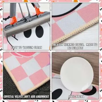 Duraaamo Set of 2 Halloween Ghost Kitchen Mats Pink Ghost Kitchen Mats Cute Halloween Bathroom Rug Non Slip Floor Mat for Kitchen Vintage Farmhouse Mats for Halloween Indoor Outdoor