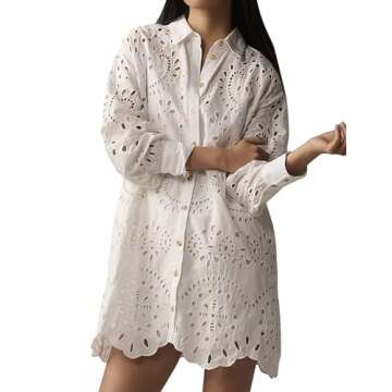 CHARTOU Eyelet Lace Button Down Mini Dress - Boho Style