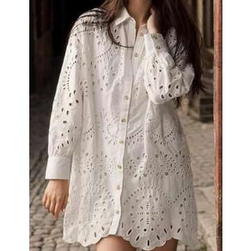 CHARTOU Eyelet Lace Button Down Mini Dress - Boho Style