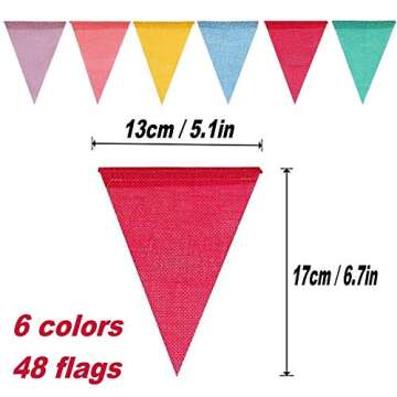 Burlap Bunting Flags - 48Pcs Multicolor Garland for Events