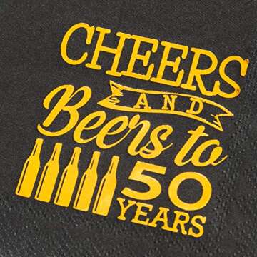 Crisky Cheers 50 Years Elegant Birthday Napkins for Party