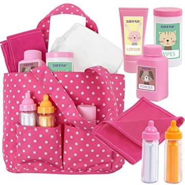 Click N' Play Baby Girl Doll Diaper Bag - Complete Play Set with Accessories for Kids
