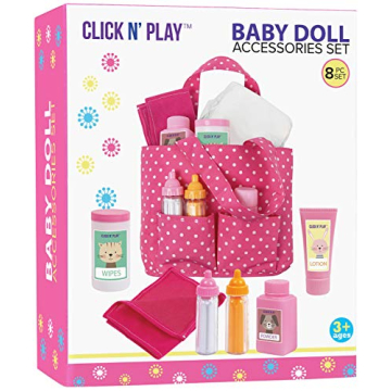 Click N' Play Doll Diaper Bag Set for Kids' Pretend Play