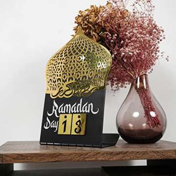 Ramadan Calendar | Days of Ramadan | Countdown to Eid | Good Deeds Calendar | Ramadan Eid Decoration | Gift for Muslims | Table Decor | (Gold)