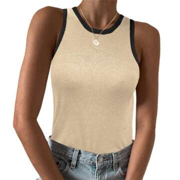 Zeagoo Women Ribbed Tank Tops Spaghetti Strap Scoop Neck Slim Fitted Knit Camisole Basic Sleeveless ...