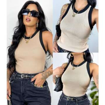 Zeagoo Women Ribbed Tank Tops Spaghetti Strap Scoop Neck Slim Fitted Knit Camisole Basic Sleeveless Layering Shirts Nude M