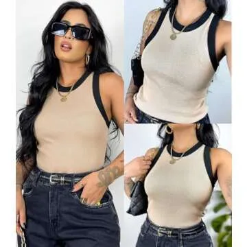 Zeagoo Women Ribbed Tank Tops Spaghetti Strap Scoop Neck Slim Fitted Knit Camisole Basic Sleeveless Layering Shirts Nude M