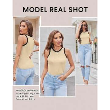 Zeagoo Women Ribbed Tank Tops Spaghetti Strap Scoop Neck Slim Fitted Knit Camisole Basic Sleeveless Layering Shirts Nude M