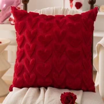 DFXSZ Valentines Pillow Covers 18x18 inch Set of 2 Valentines Day Decoration Red Heart Soft Plush Faux Fur Jacquard Throw Pillows for Bedroom Sofa Holiday Festivals Home Decor PTK019C18