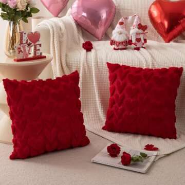 DFXSZ Valentines Pillow Covers 18x18 inch Set of 2 Valentines Day Decoration Red Heart Soft Plush Faux Fur Jacquard Throw Pillows for Bedroom Sofa Holiday Festivals Home Decor PTK019C18