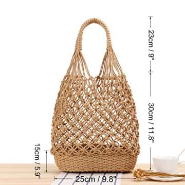 NIBD Women's Beach Straw Handbag Woven Tote Fishing Net Beach Bag Large Capacity Mesh Rope Combination Handbag (A)