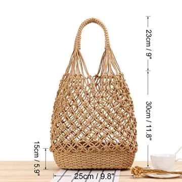 NIBD Women's Beach Straw Handbag Woven Tote Fishing Net Beach Bag Large Capacity Mesh Rope Combination Handbag (A)