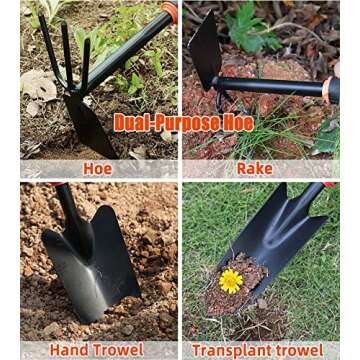 DOWELL Garden Tool Set Gardening Kit Pruning Shears, Hand Trowel, Transplant Trowel, Hand Rake with Hoe, Heavy Duty with Non-Slip Ergonomic Rubber Handle Gift for Women and Men 5-Piece