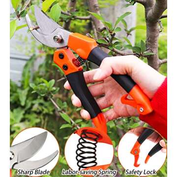 DOWELL Garden Tool Set Gardening Kit Pruning Shears, Hand Trowel, Transplant Trowel, Hand Rake with Hoe, Heavy Duty with Non-Slip Ergonomic Rubber Handle Gift for Women and Men 5-Piece