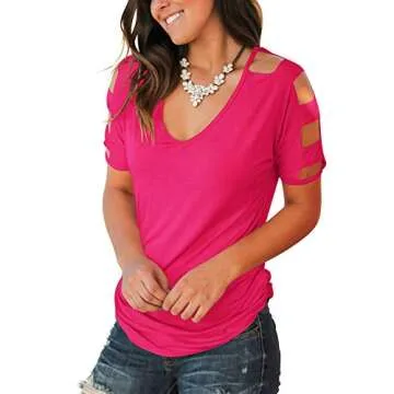 Jescakoo Womens T Shirts Short Sleeve Rayon Tops for Women Cute Tops Rose Red XL