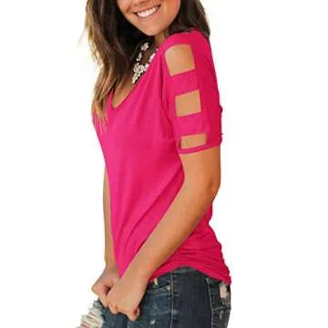 Jescakoo Womens T Shirts Short Sleeve Rayon Tops for Women Cute Tops Rose Red XL