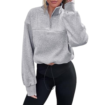 KIRUNDO 2024 Fall Trends Casual Stand Collar Crop Sweatshirts Outwear with Pocket High Neck Volleyba...