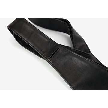 Aecibzo Women's PU Leather Self Tie Wrap Around Obi Waist Band Cinch Boho Belt (Black,Fit waist 22”-34.5”)