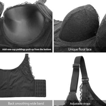 FallSweet Push Up Bras for Women Corset Top Bustier Padded Underwire Bra Add One Cup (Black-Lace,34D)