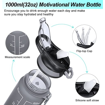 MEITAGIE 32oz Motivational Sports Water Bottle with Straw