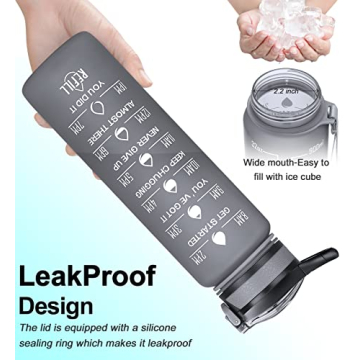 MEITAGIE 32oz Motivational Sports Water Bottle with Straw